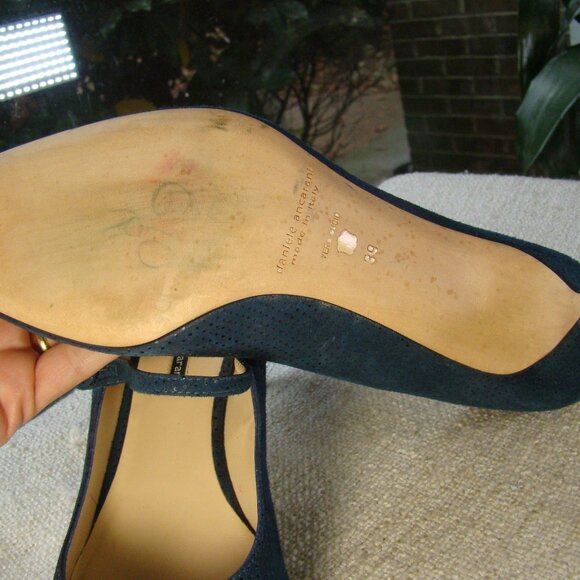 daniele ancarani teal genuine suede leather Mary Jane medium heel pumps, S 8.5 - Picture 6 of 8